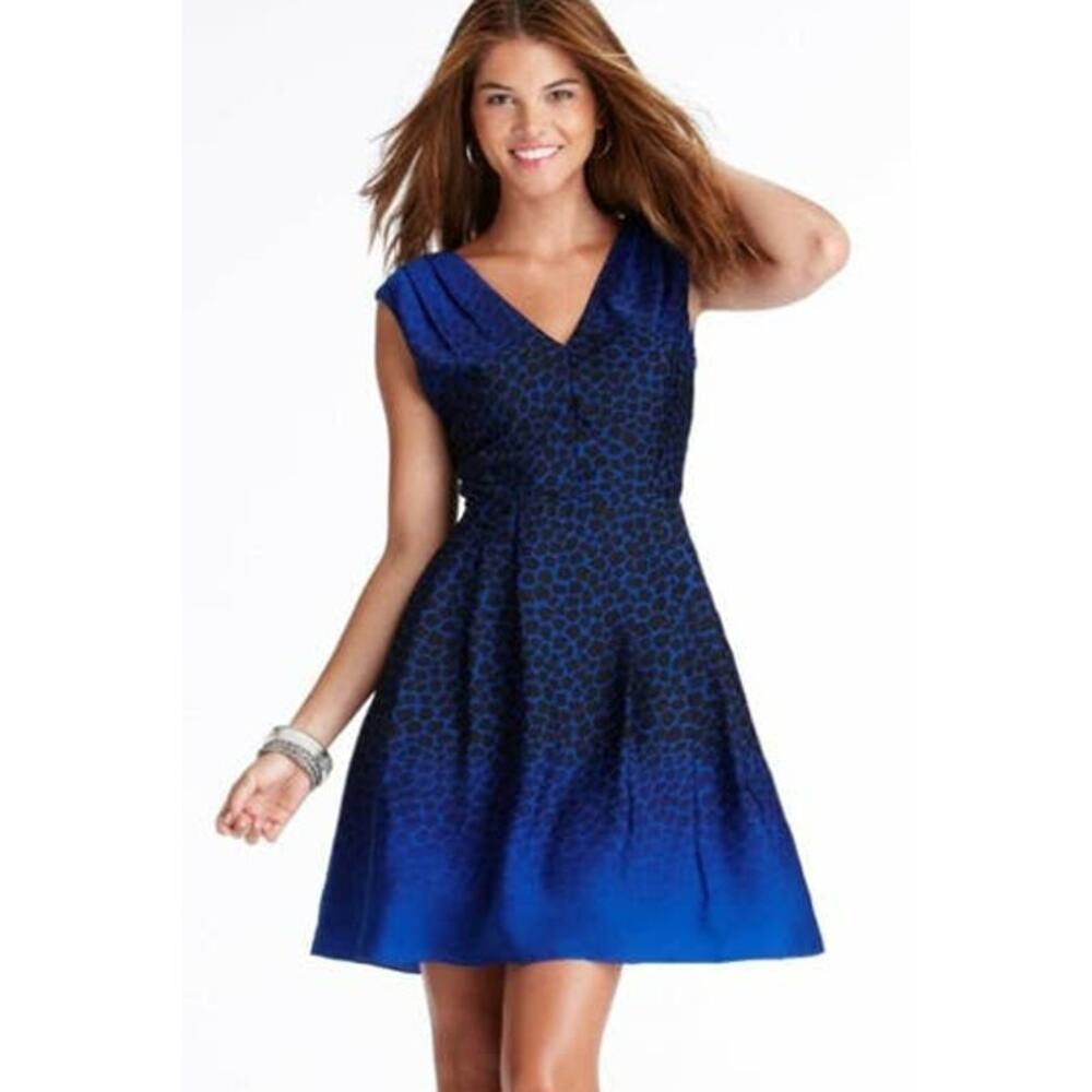 Ann Taylor LOFT Women's Black and Blue Sleeveless V Neck Dress Size 0
